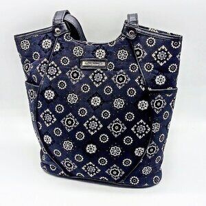 Longaberger Black White Grey Print Double Strap Shoulder Bag
